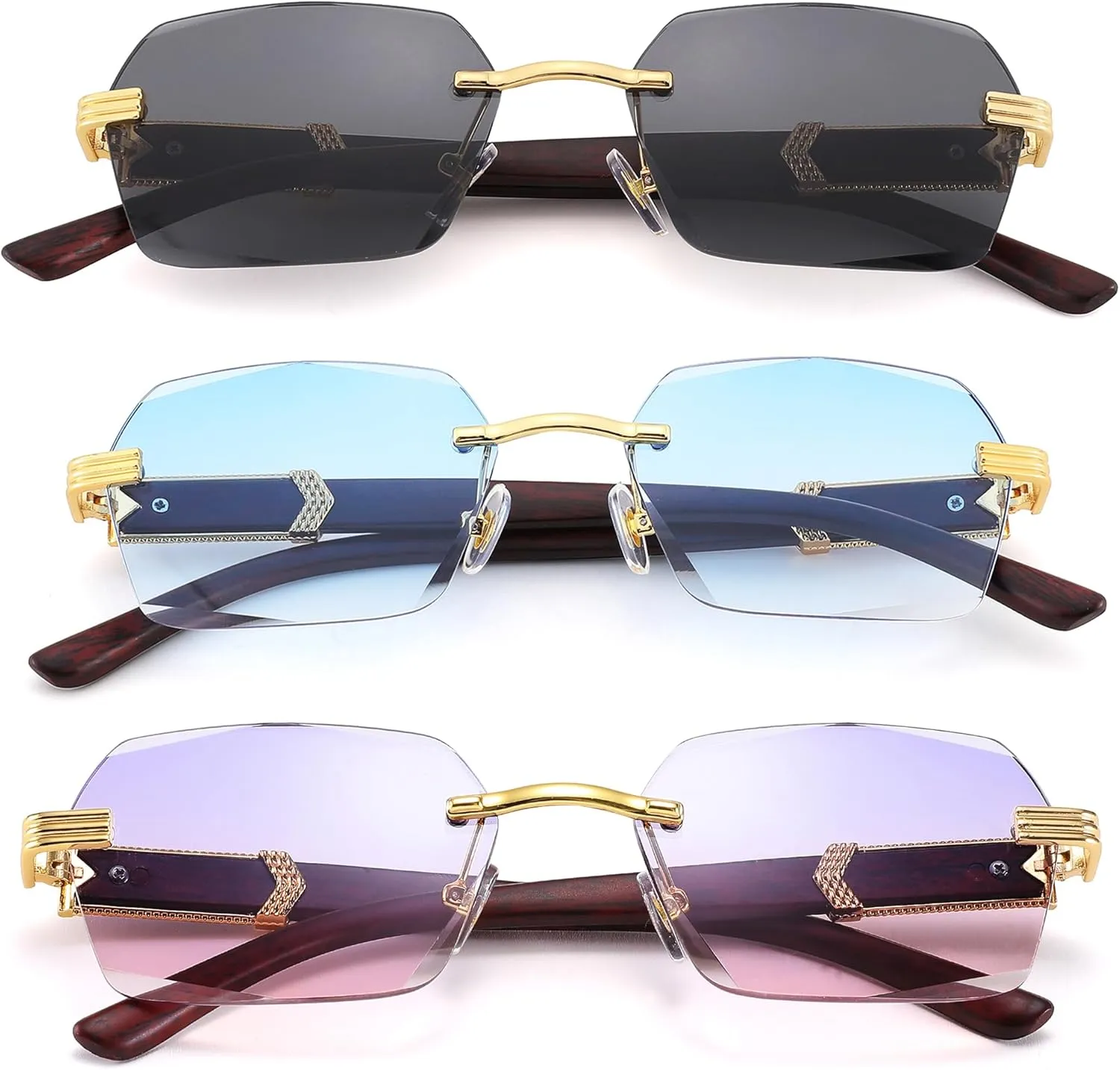 Hycredi Rimless Rectangle Sunglasses Men Women Retro Frameless Square Shade Y2k Sun Glasses Tinted Eyewear