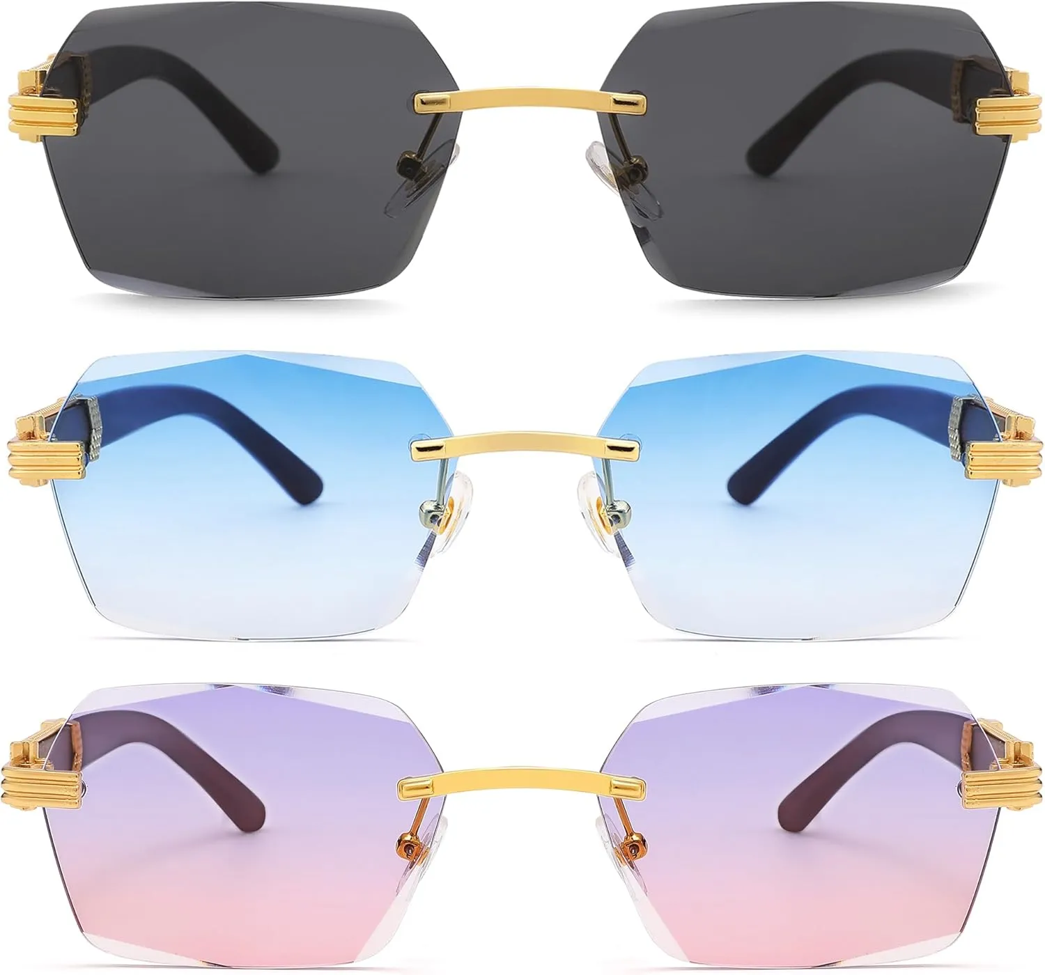 Hycredi Rimless Rectangle Sunglasses Men Women Retro Frameless Square Shade Y2k Sun Glasses Tinted Eyewear
