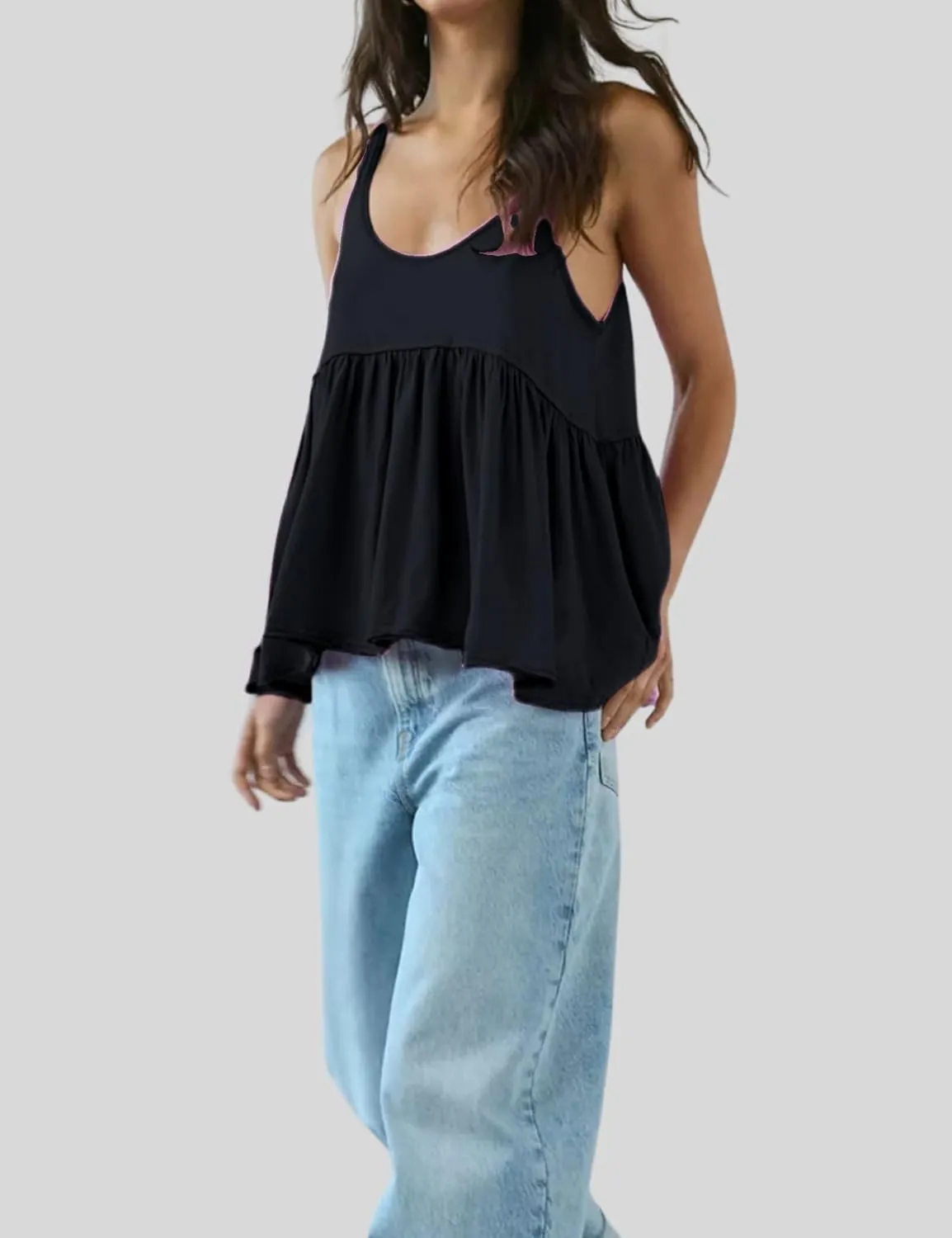 InterNos Women's Summer Flowy Tank Tops Sleeveless Strap Ruffle Shirts Babydoll Tunic Tank Peplum Tops
