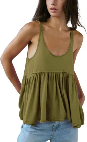 InterNos Women's Summer Flowy Tank Tops Sleeveless Strap Ruffle Shirts Babydoll Tunic Tank Peplum Tops