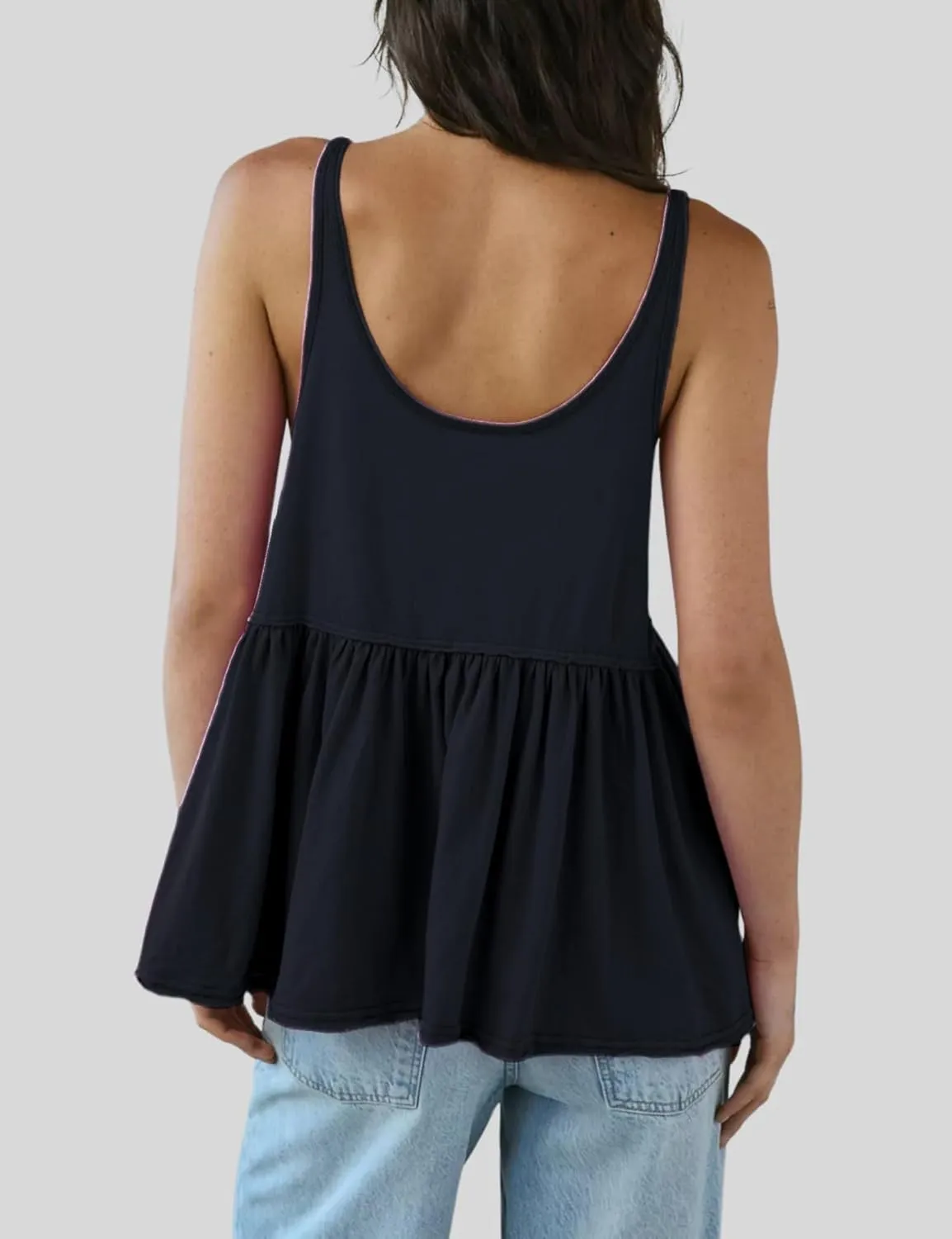 InterNos Women's Summer Flowy Tank Tops Sleeveless Strap Ruffle Shirts Babydoll Tunic Tank Peplum Tops