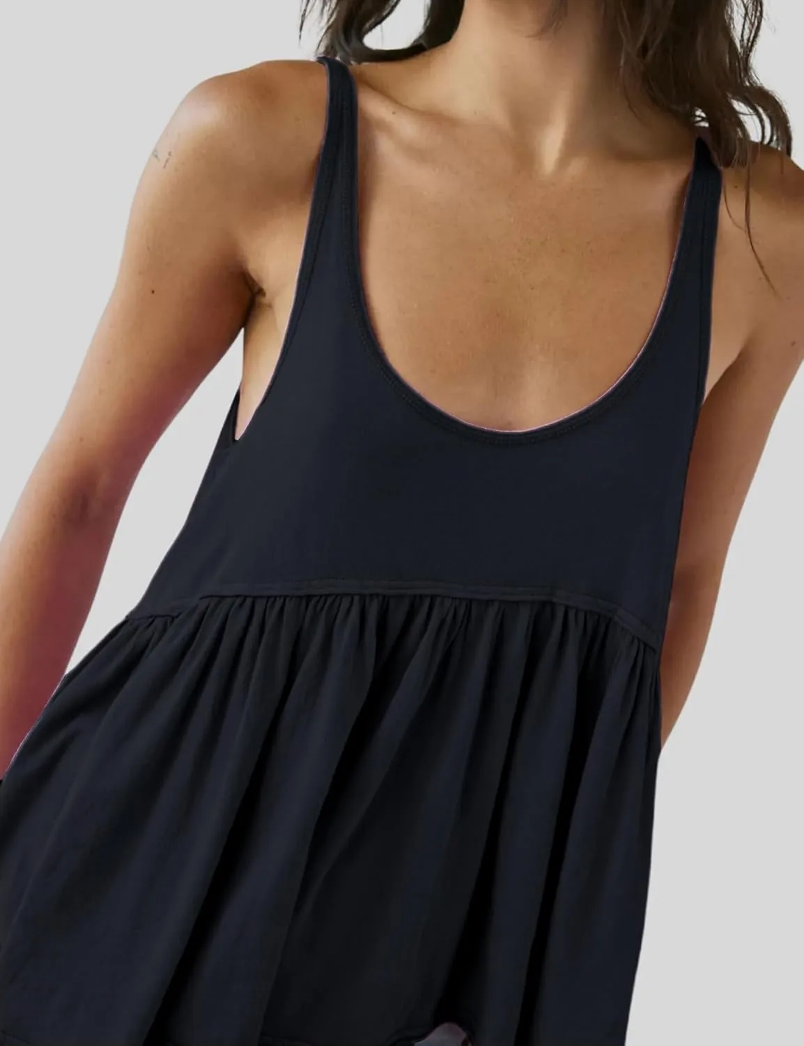 InterNos Women's Summer Flowy Tank Tops Sleeveless Strap Ruffle Shirts Babydoll Tunic Tank Peplum Tops