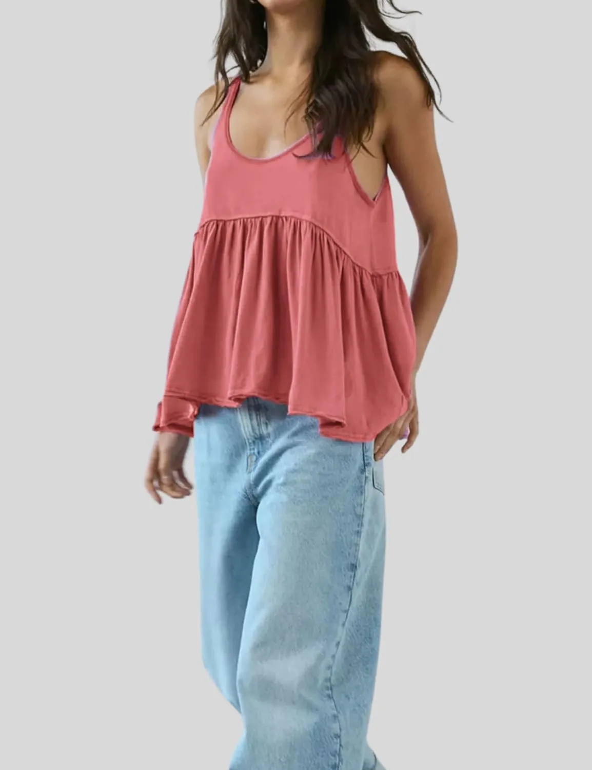 InterNos Women's Summer Flowy Tank Tops Sleeveless Strap Ruffle Shirts Babydoll Tunic Tank Peplum Tops