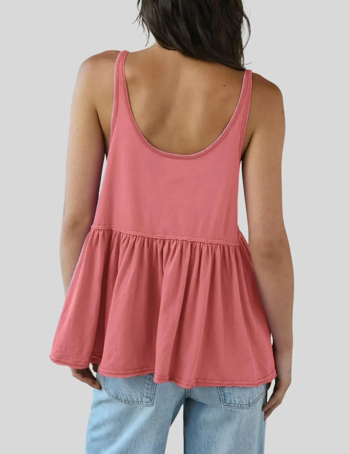 InterNos Women's Summer Flowy Tank Tops Sleeveless Strap Ruffle Shirts Babydoll Tunic Tank Peplum Tops