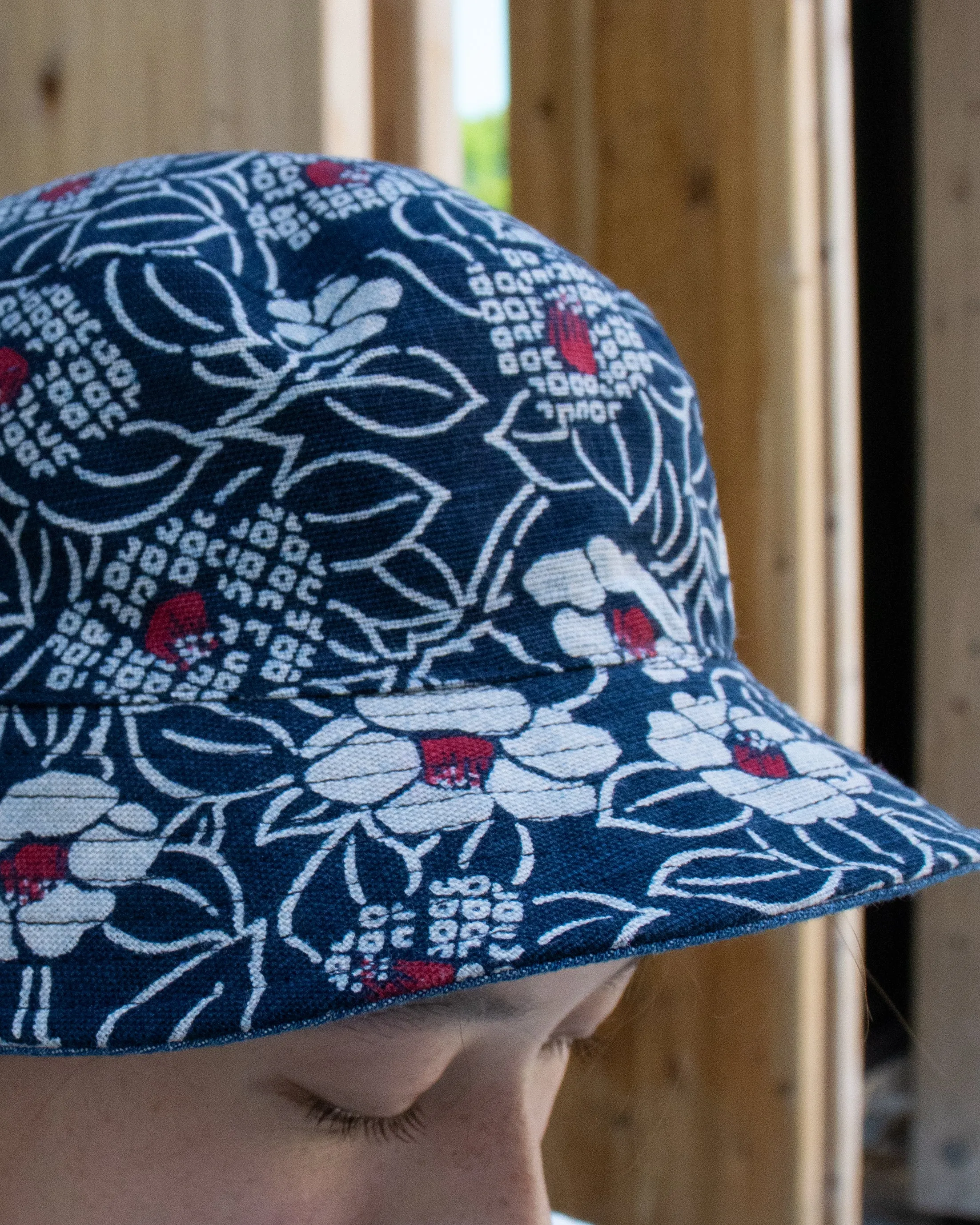 Kiriko Original Indigo Bucket Hat, Reversible, Indigo Tsubaki Denim