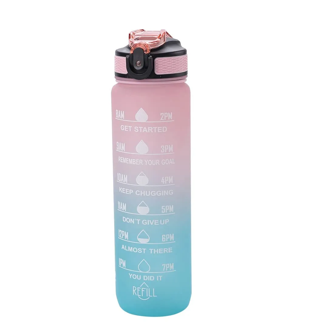 Kuber Industries Motivational Water Bottle with Time Marker | Sipper Water Bottle for Kids & Adults with Straw | For Gym, Home, Office & School | Pink Blue -1 L (Pack Of 4)