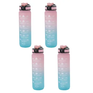 Kuber Industries Motivational Water Bottle with Time Marker | Sipper Water Bottle for Kids & Adults with Straw | For Gym, Home, Office & School | Pink Blue -1 L (Pack Of 4)