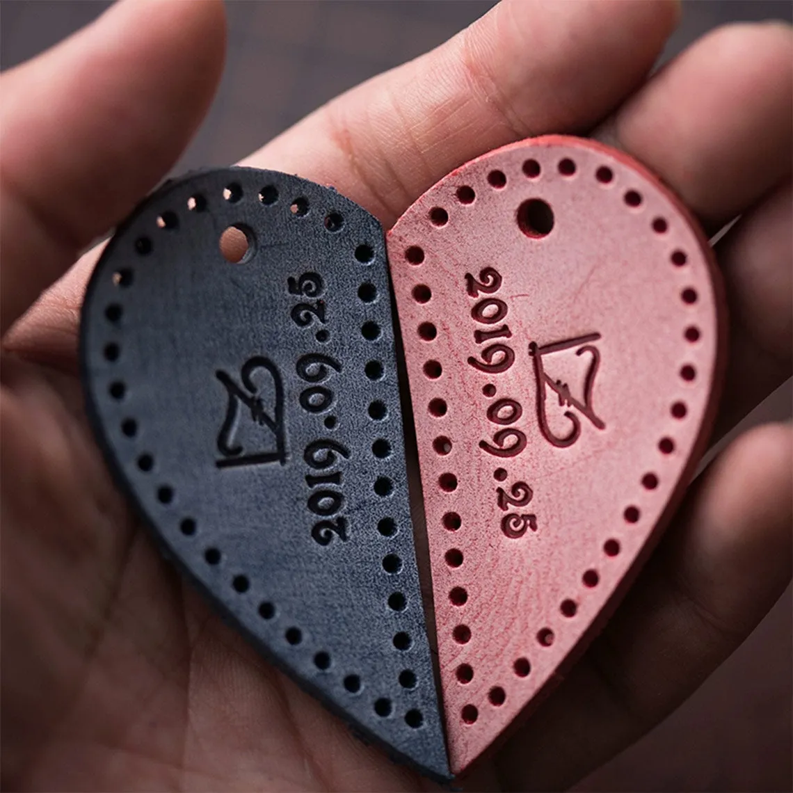 Leather Couple Loving Heart Keychain DIY Kits