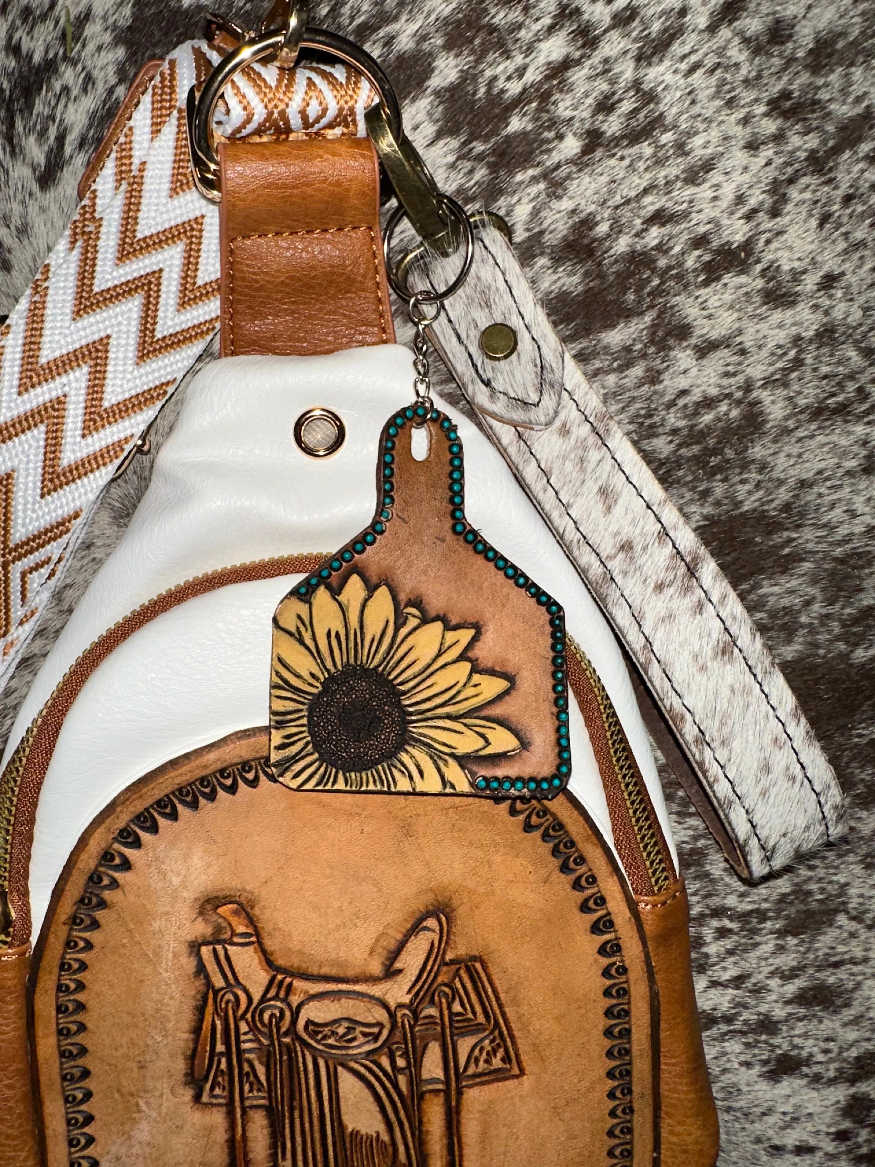 Leather Tooled Cowtag Keychains