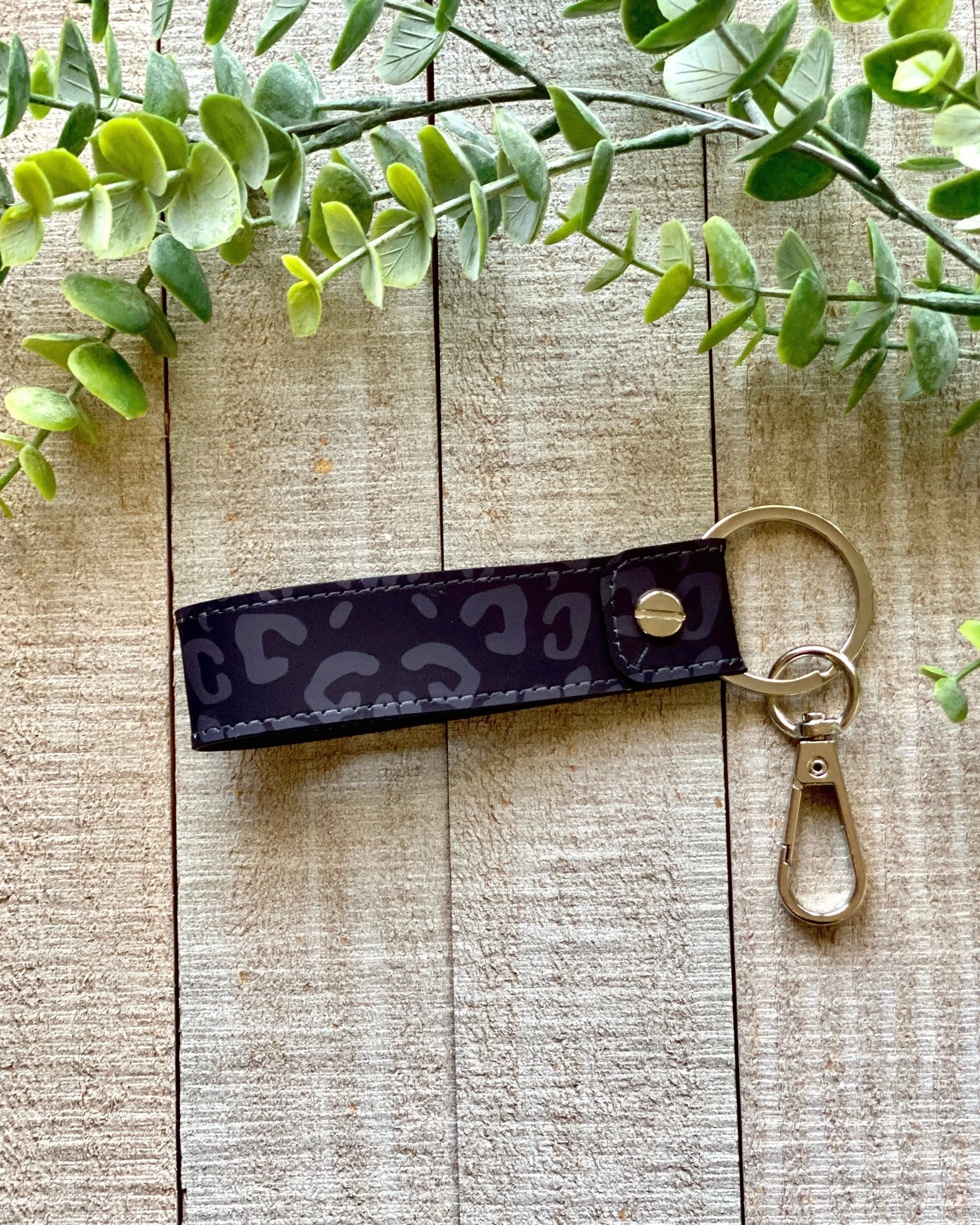 leopard print faux leather keychain
