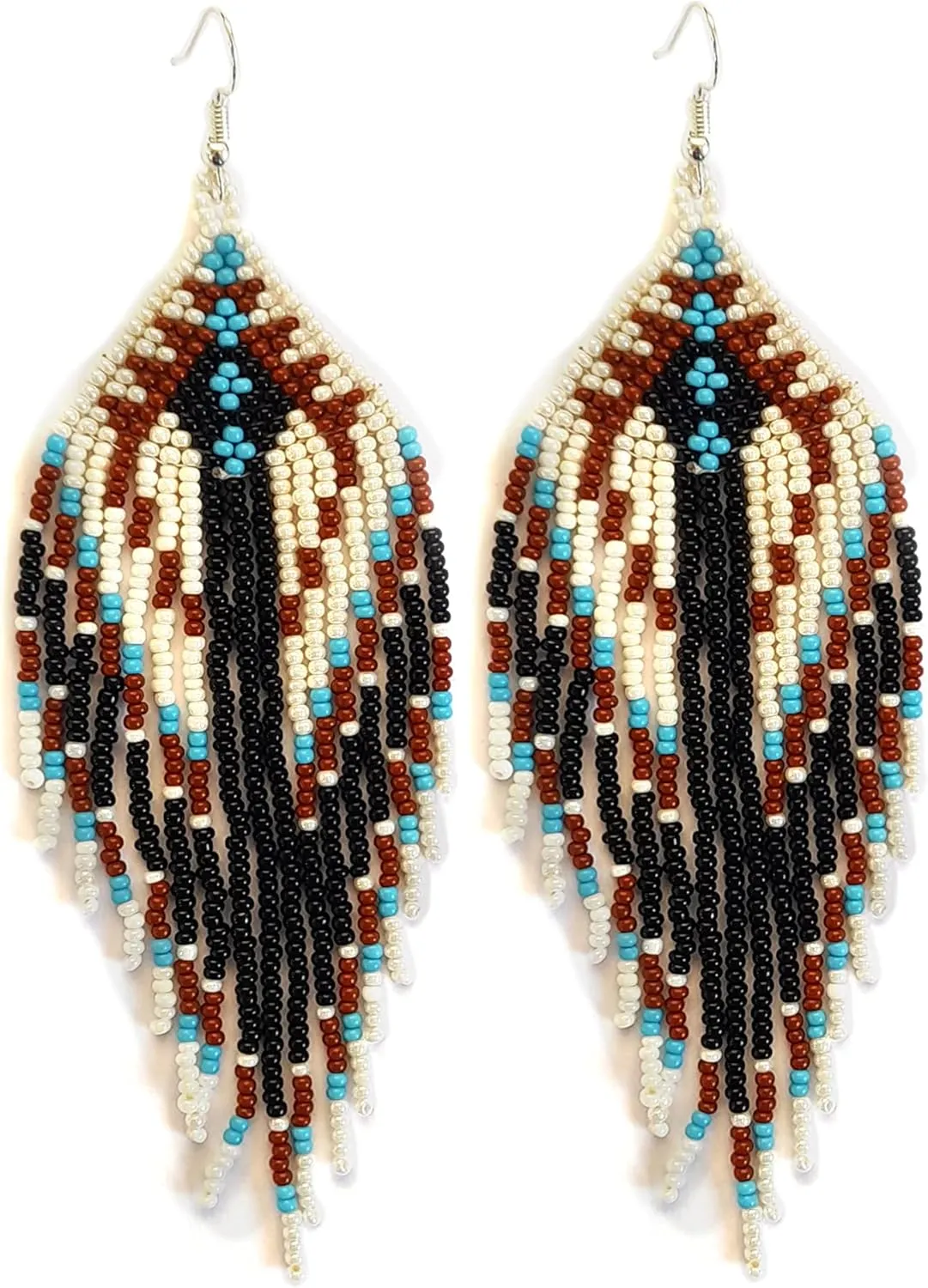 Long Beaded Dangle Earrings  Boho Native Handmade Seed Bead Tassel Bohemian Large Statement Drop Fringes for Women