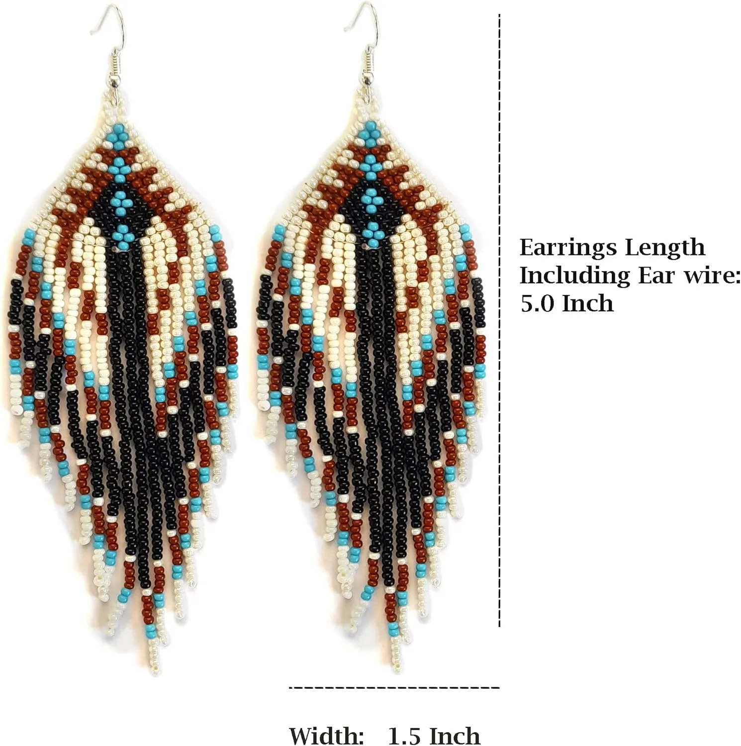 Long Beaded Dangle Earrings  Boho Native Handmade Seed Bead Tassel Bohemian Large Statement Drop Fringes for Women