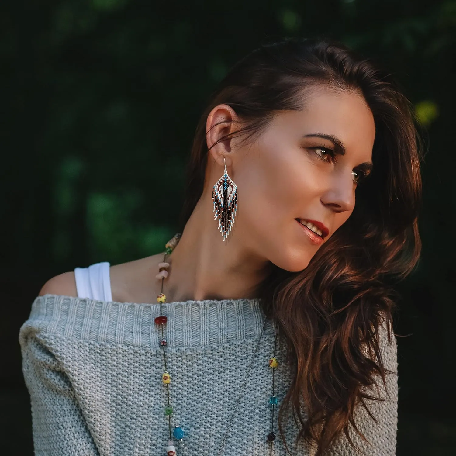 Long Beaded Dangle Earrings  Boho Native Handmade Seed Bead Tassel Bohemian Large Statement Drop Fringes for Women