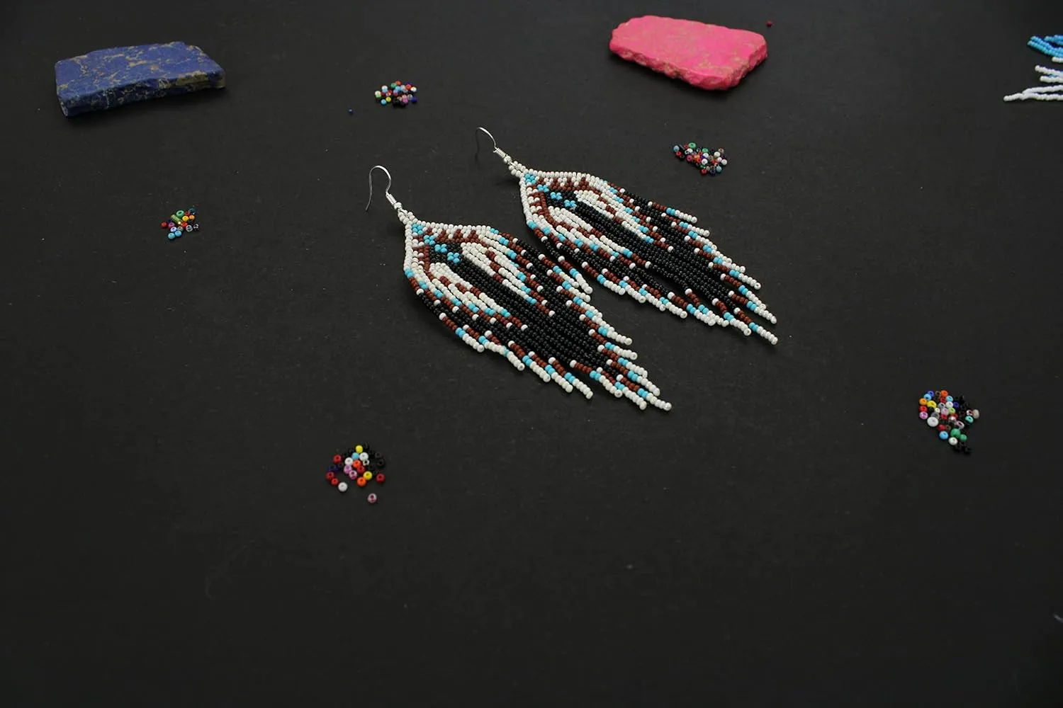 Long Beaded Dangle Earrings  Boho Native Handmade Seed Bead Tassel Bohemian Large Statement Drop Fringes for Women