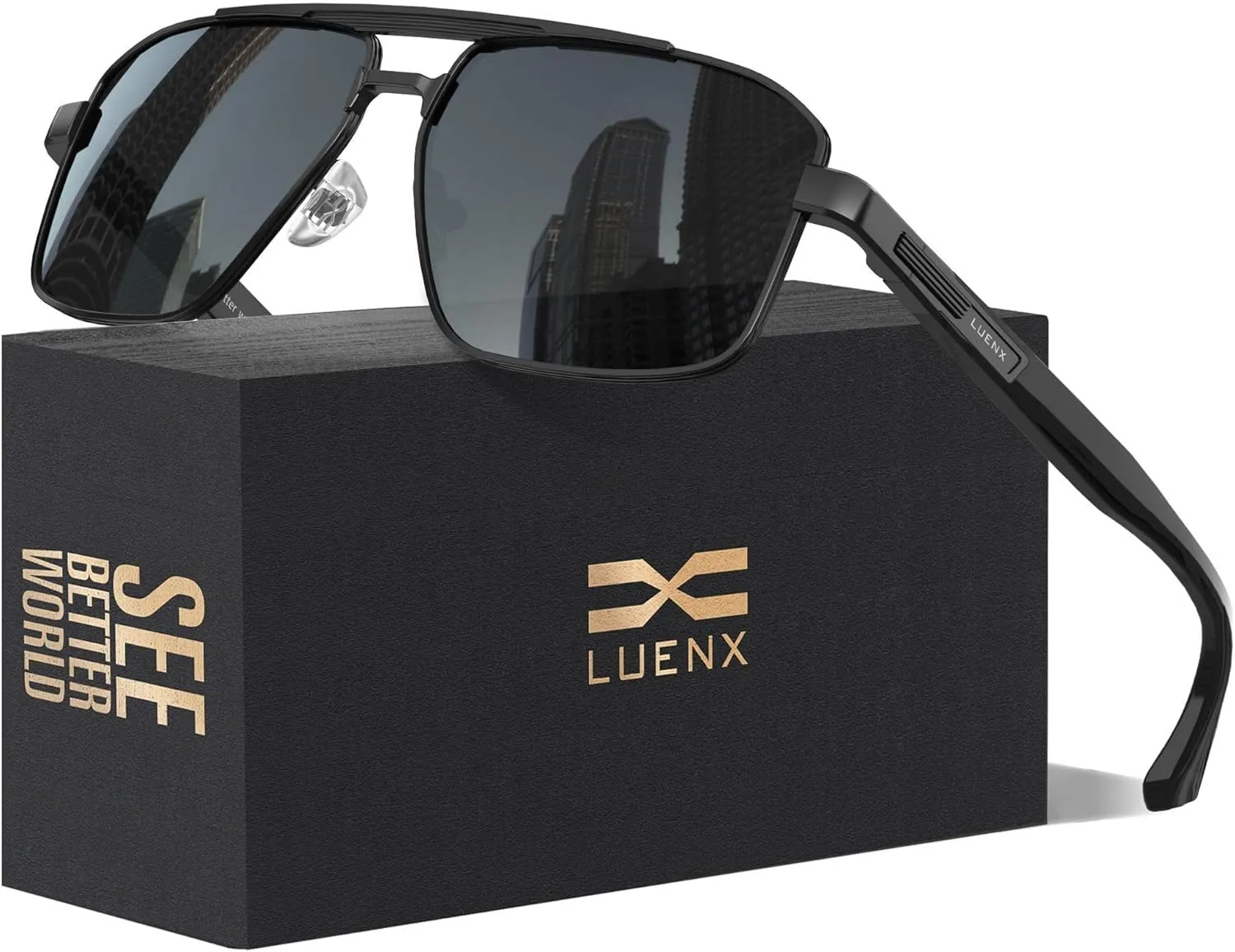 LUENX Aviator Sunglasses for Men Retro Square Polarized Polygon Shades UV 400 Protection