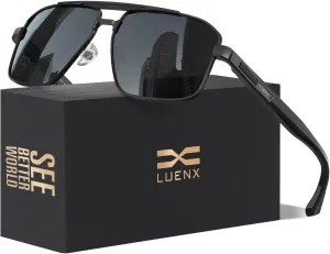 LUENX Aviator Sunglasses for Men Retro Square Polarized Polygon Shades UV 400 Protection