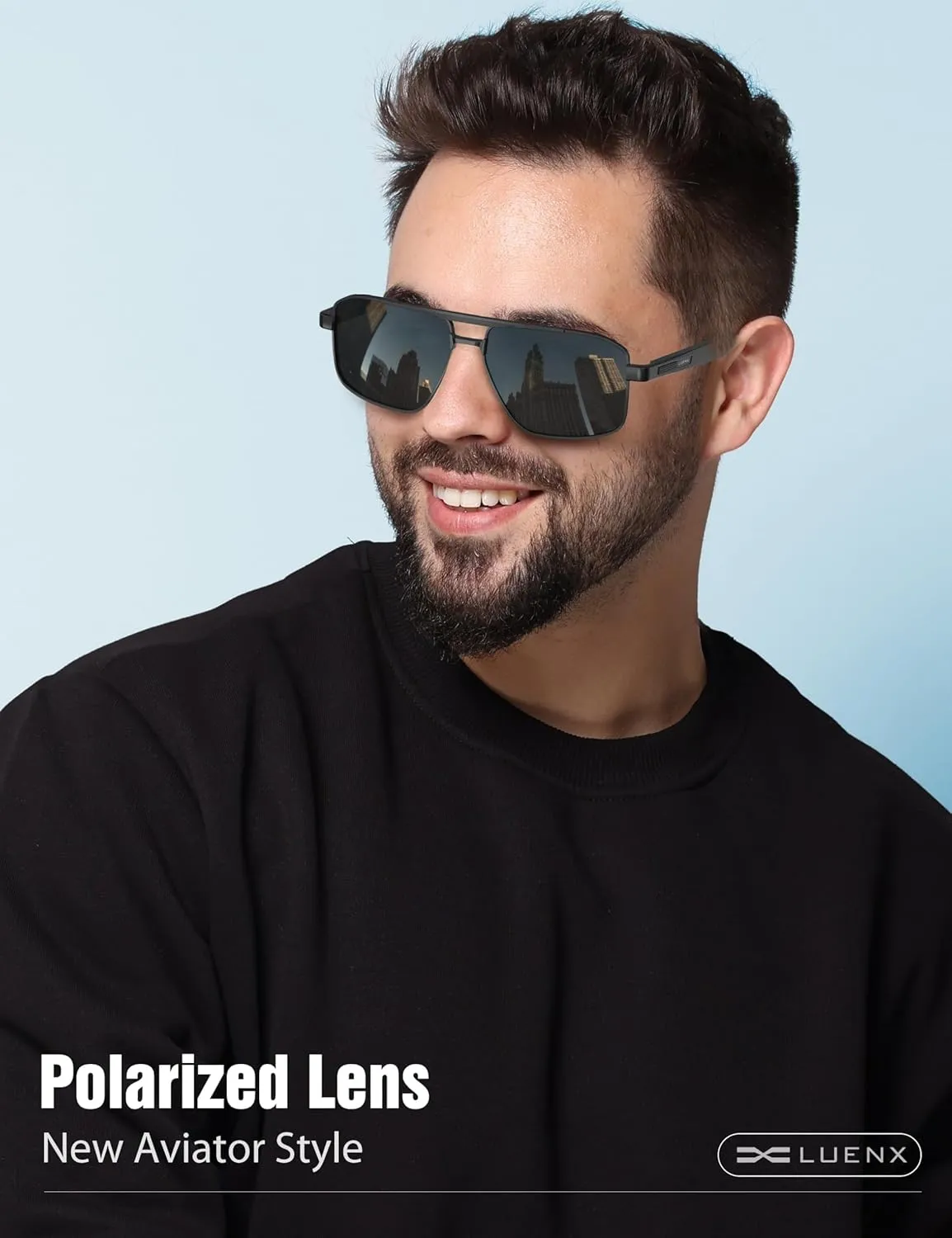 LUENX Aviator Sunglasses for Men Retro Square Polarized Polygon Shades UV 400 Protection
