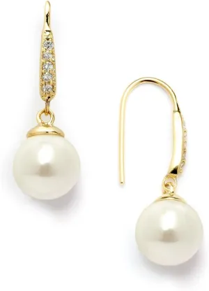 Mariell Pearl Drop Bridal Earring, Gold Wedding Earring for Brides, Bridesmaid, Mother's Day Jewelry Gift