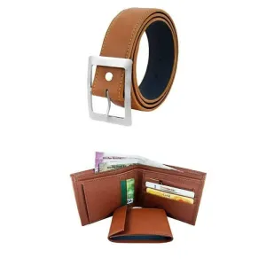 Men's Artificial Leather Belt And Wallet Combo (Brown)