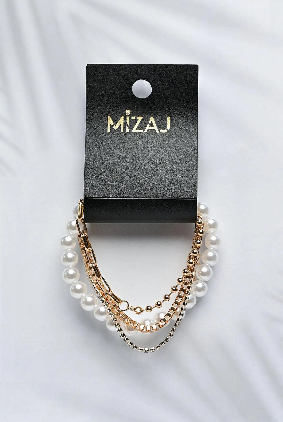 Multi Layered Bracelet with Chain and Pearls
