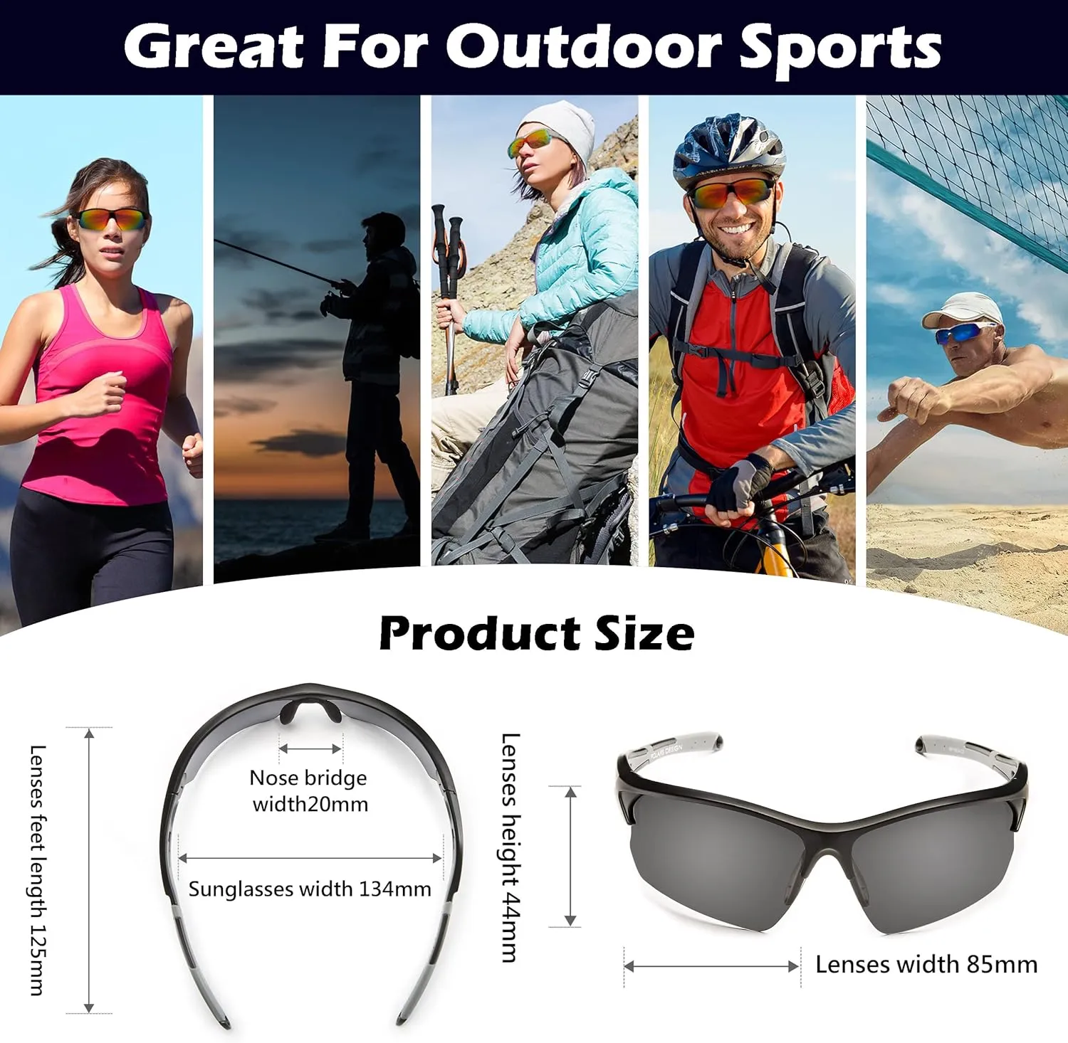 Outdoor Sports Polarized wrap around Cycling Sunglasses for Men & Women TR90 Frame UV Protection for fishing