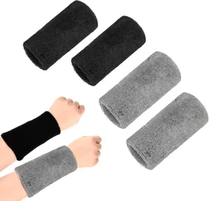Pack of 4 Sweatbands Wristbands,Wrist bands for Sweat Wristbands Sports Wrist Sweatbands Athletic Tennis Wristband for Women White Wrist Sweat Bands Men Cotton Black Wristbands-Black and Grey