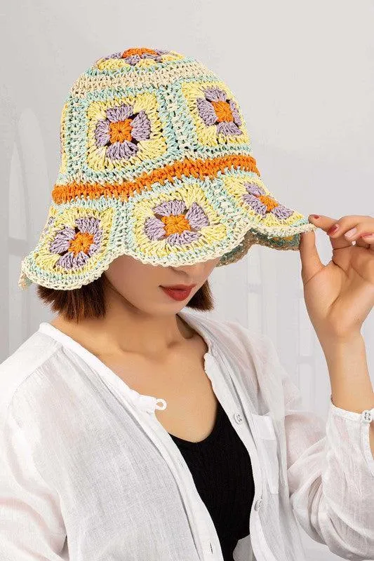 Packable crochet granny square bucket hat
