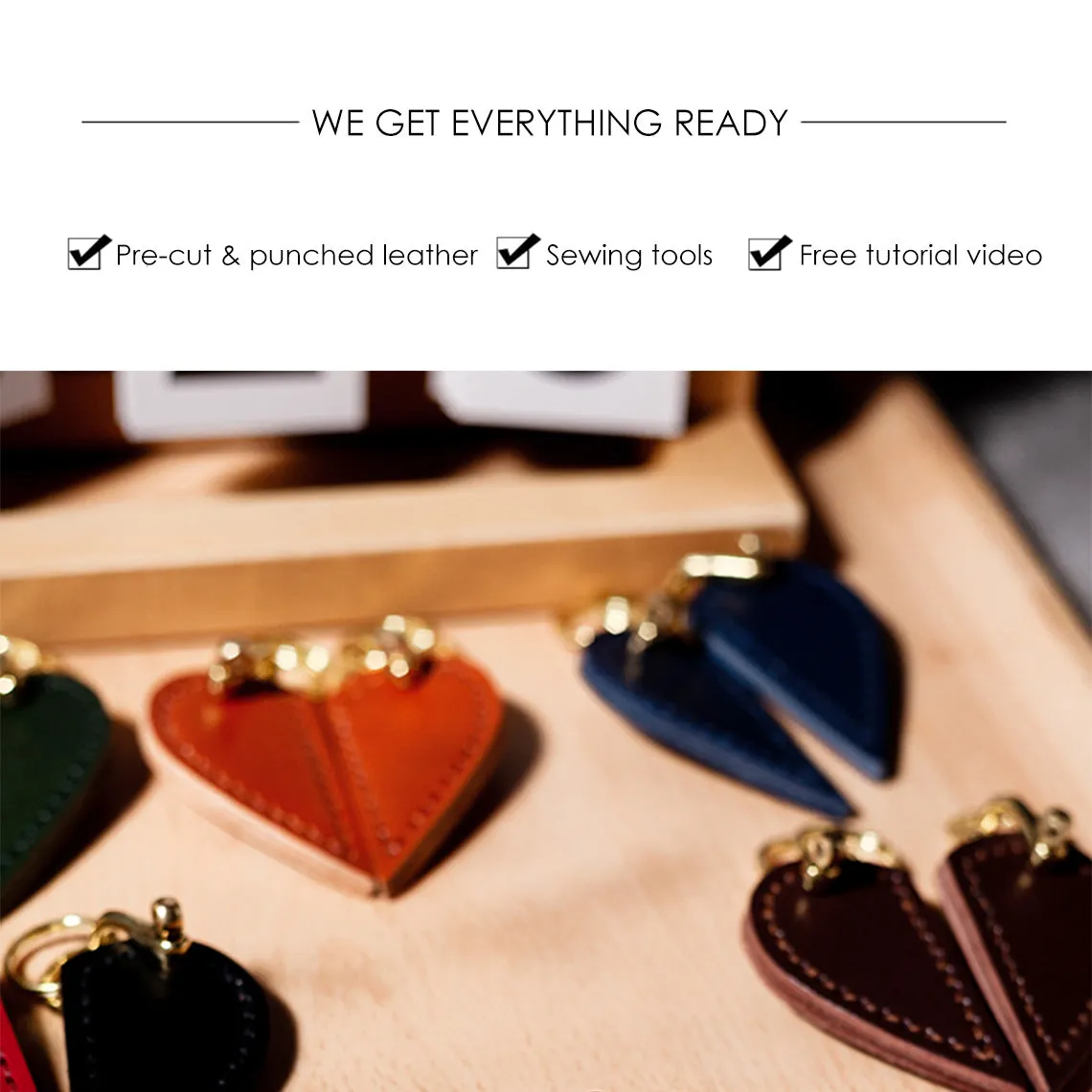 POPSEWING® Vegetable Tanned Leather Valentine Heart Keychain DIY Kits