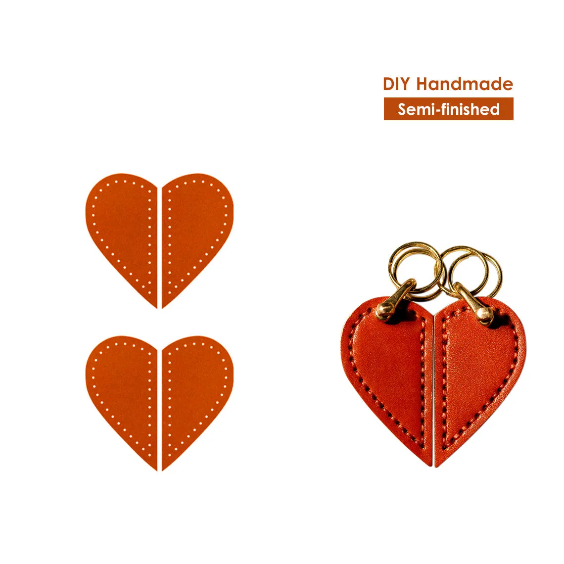 POPSEWING® Vegetable Tanned Leather Valentine Heart Keychain DIY Kits