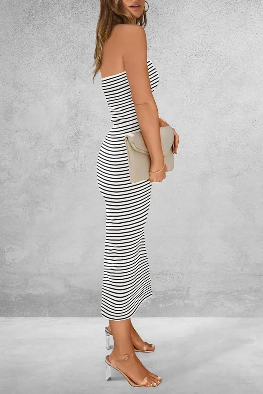 PRETTYGARDEN Women's Summer Bodycon Maxi Tube Dress Ribbed Strapless Side Slit Long Going Out Casual Elegant Party Dresses
