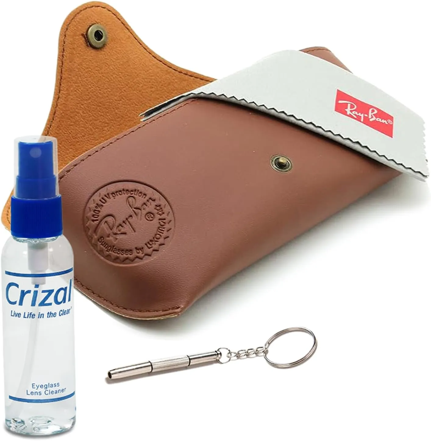 Ray-Ban Special Edition Sunglasses Case w/Crizal Lens Cleaning Spray, Microfiber Cloth, and Keychain Screwdriver Bundle