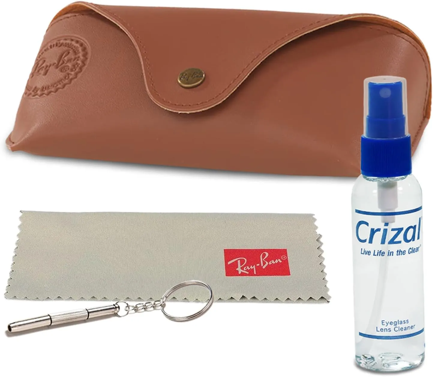 Ray-Ban Special Edition Sunglasses Case w/Crizal Lens Cleaning Spray, Microfiber Cloth, and Keychain Screwdriver Bundle
