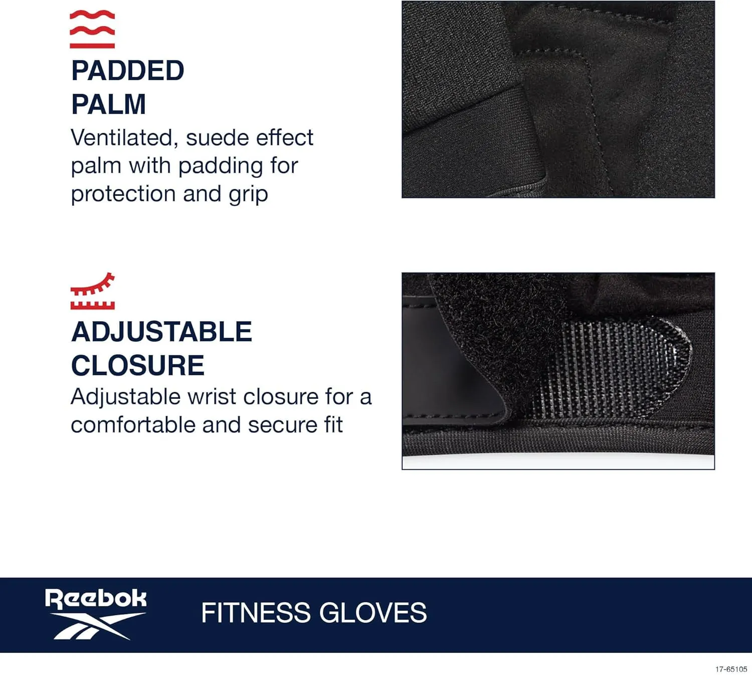 Reebok Classic Fingerless Gloves Lightweight Fitness & Weight Lifting Gloves for Training