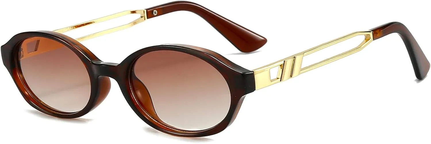 Retro Oval Sunglasses for Women Men Trendy Narrow Round Sun Glasses Y2K Designer Vintage Shades