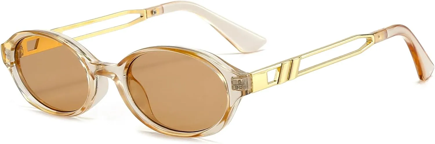 Retro Oval Sunglasses for Women Men Trendy Narrow Round Sun Glasses Y2K Designer Vintage Shades