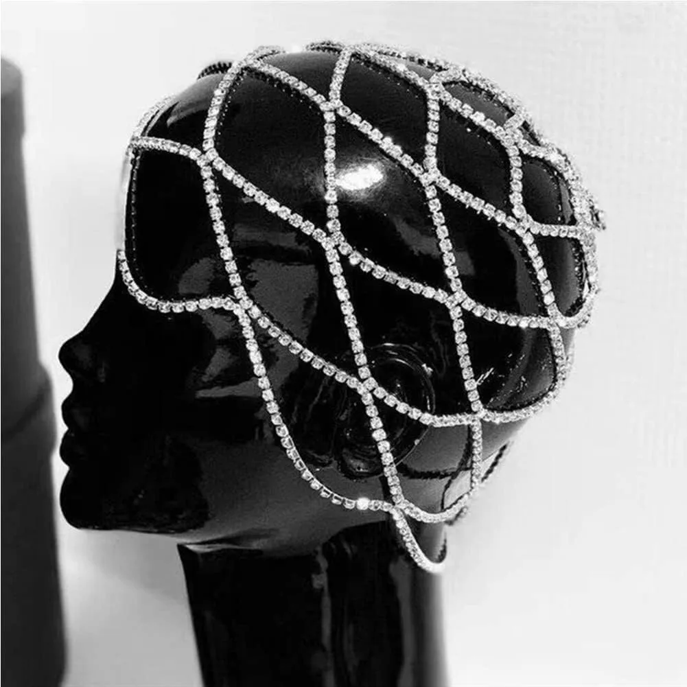 Rhinestone Cap Headpiece For Women Crystal Tassel Hair Accessories Belly Cap Headpieces Wedding Bridal Head