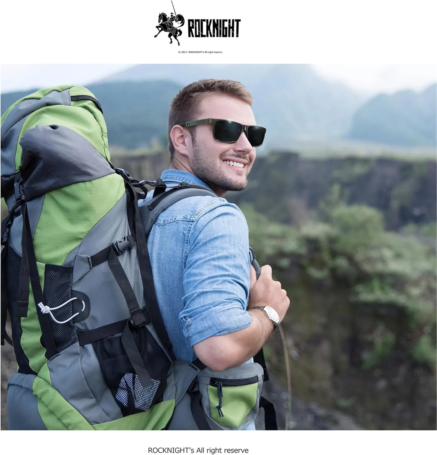 ROCKNIGHT HD Driving Sunglasses Men Polarized UV Protection Al-Mg Metal Frame Lightweight Flat Lens Hiking Fishing