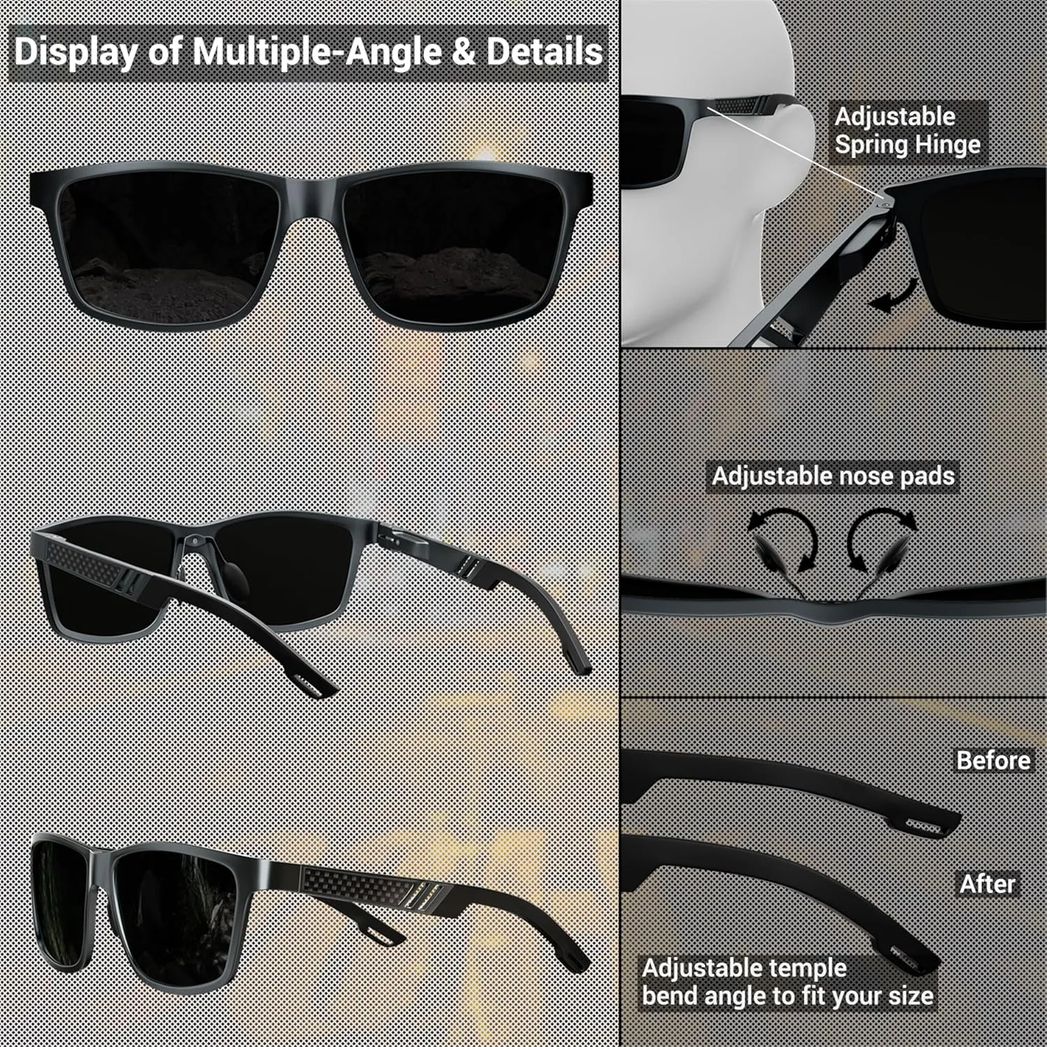 ROCKNIGHT HD Driving Sunglasses Men Polarized UV Protection Al-Mg Metal Frame Lightweight Flat Lens Hiking Fishing