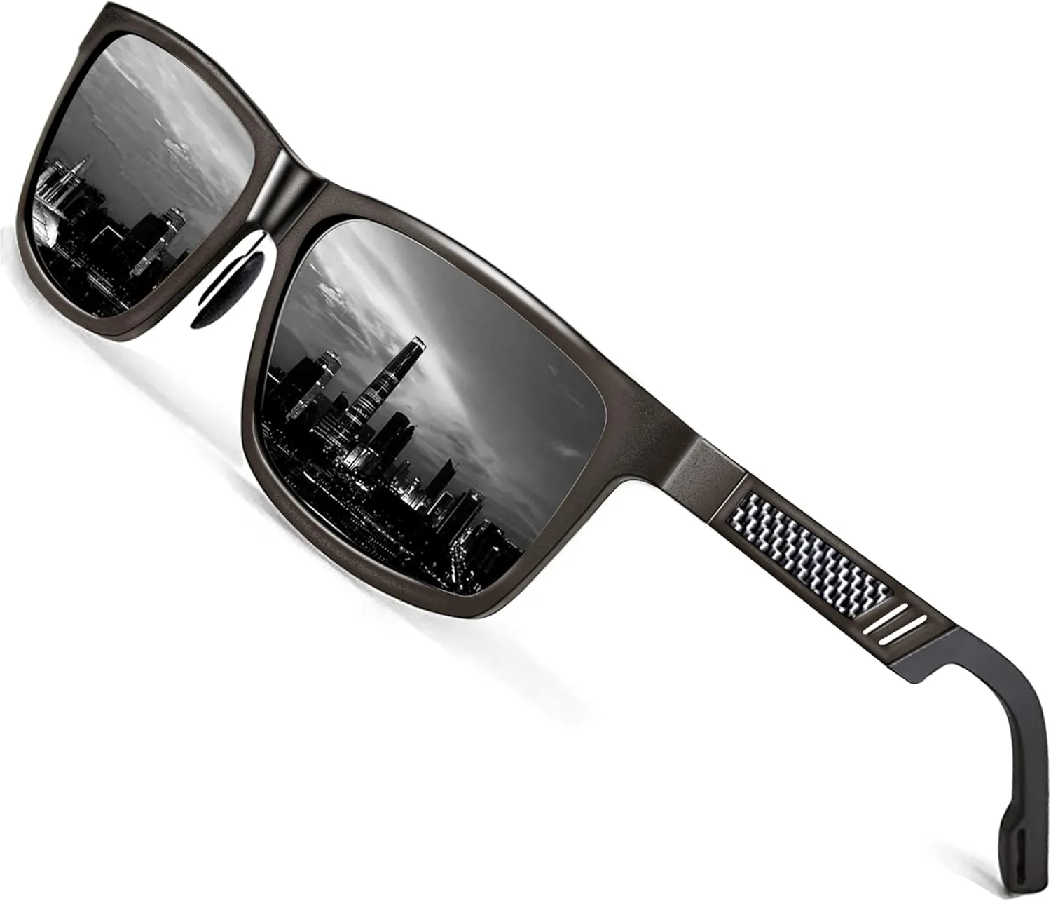 ROCKNIGHT HD Driving Sunglasses Men Polarized UV Protection Al-Mg Metal Frame Lightweight Flat Lens Hiking Fishing