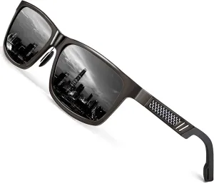 ROCKNIGHT HD Driving Sunglasses Men Polarized UV Protection Al-Mg Metal Frame Lightweight Flat Lens Hiking Fishing