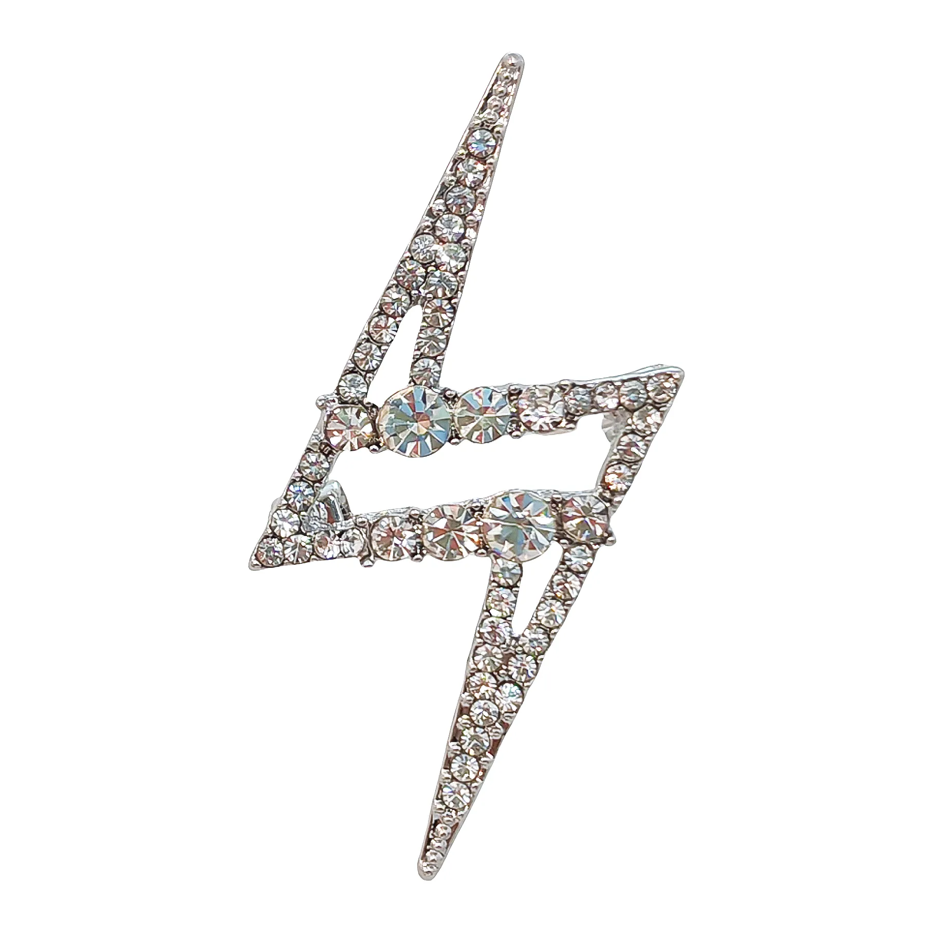 Silver Lightning Bolt Brooch for Unisex – Sparkling Large and Small Rhinestones – Trendy and Stylish Jewelry for Men and Women