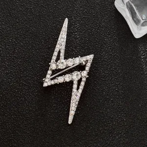Silver Lightning Bolt Brooch for Unisex – Sparkling Large and Small Rhinestones – Trendy and Stylish Jewelry for Men and Women
