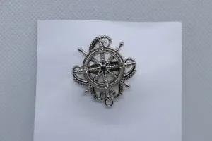Silver Wheel With White Stone Lapel Pin