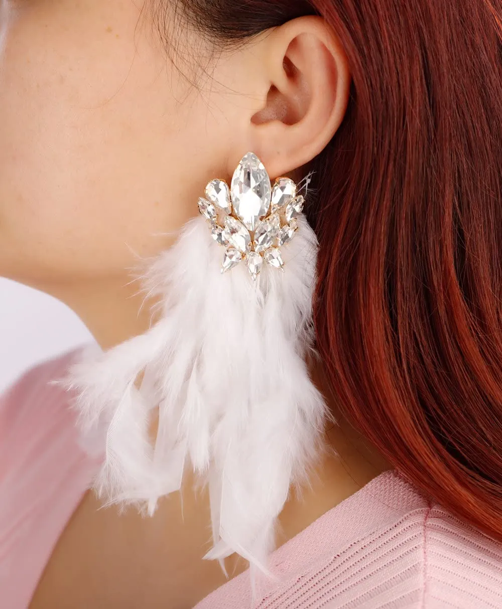 Sither Feather Earrings for Women Long Dangling Feather Tassel Earrings Boho Large Earrings for Halloween Prom Party Christmas Gift (white)