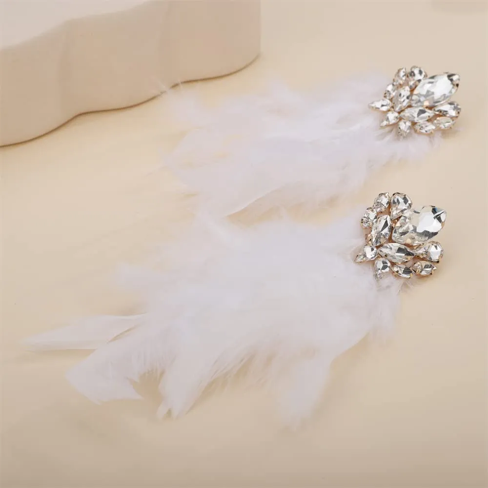 Sither Feather Earrings for Women Long Dangling Feather Tassel Earrings Boho Large Earrings for Halloween Prom Party Christmas Gift (white)