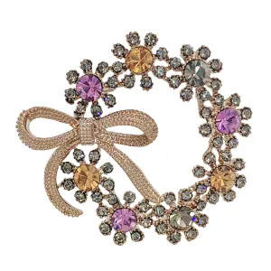 Stunning Colorful Crystal Ribbon Bow & Garland Brooch Bowtie Wreath Pins