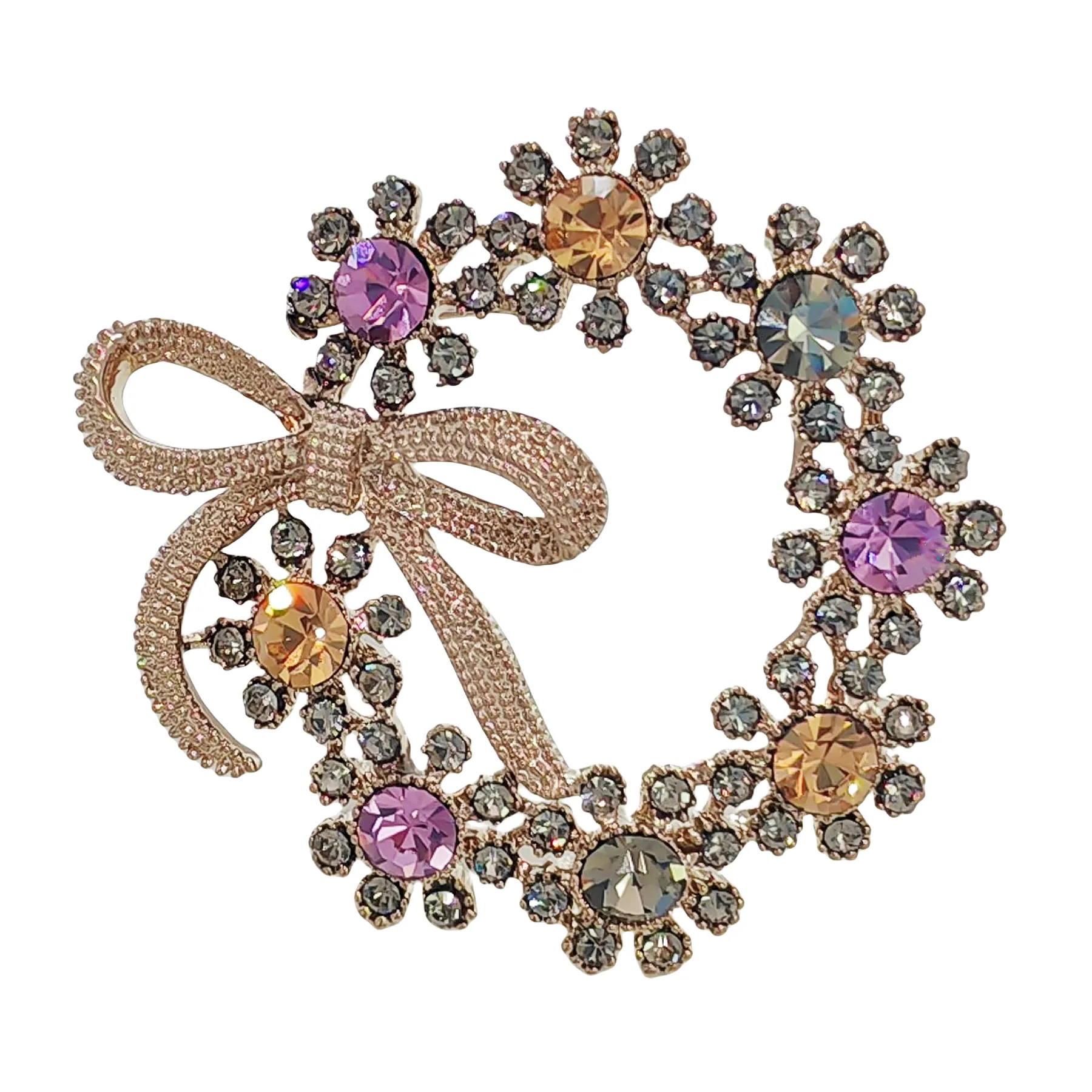 Stunning Colorful Crystal Ribbon Bow & Garland Brooch Bowtie Wreath Pins