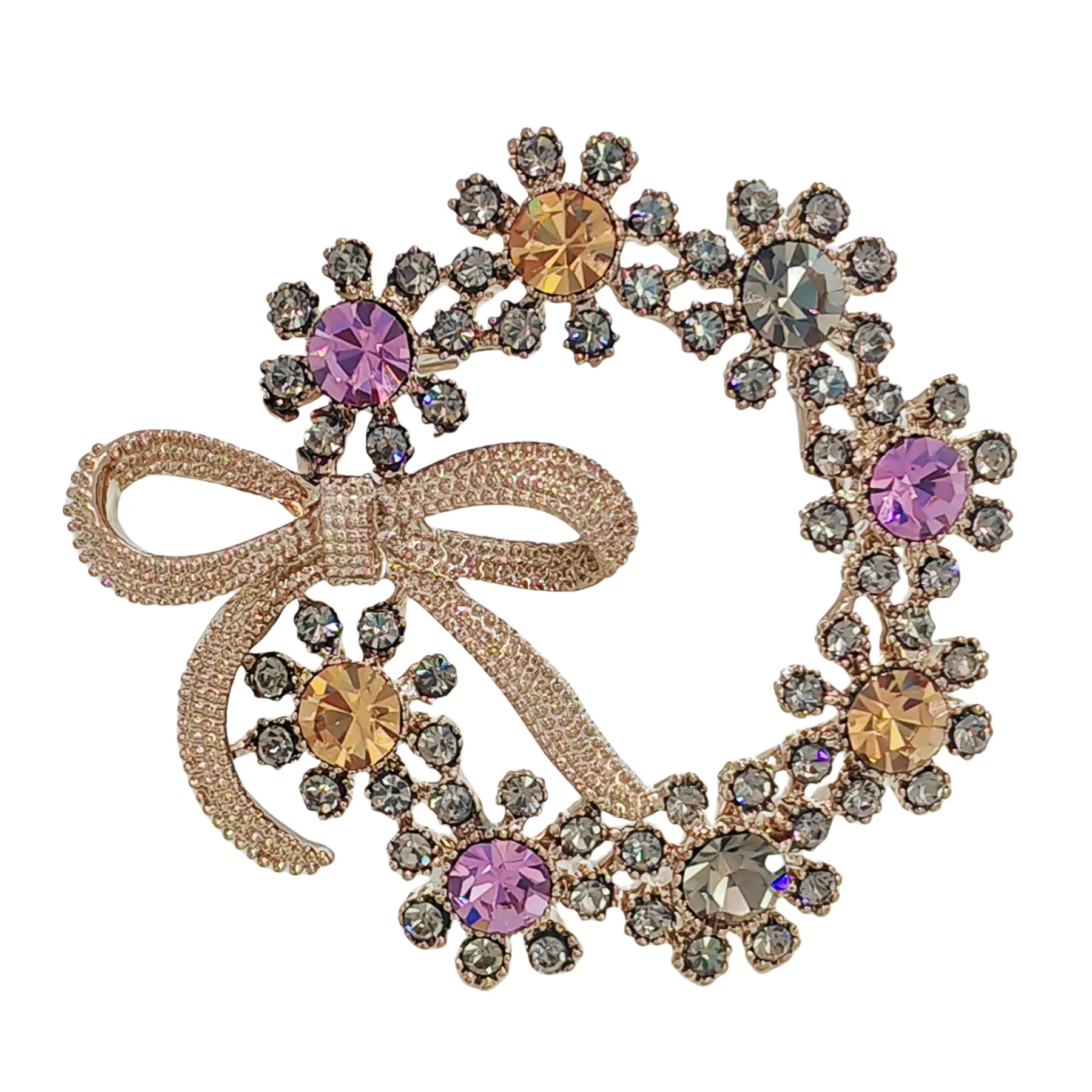 Stunning Colorful Crystal Ribbon Bow & Garland Brooch Bowtie Wreath Pins