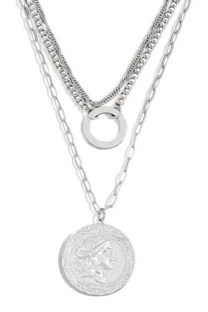 Triple Layer Chain Ancient Coin Pendant Necklace