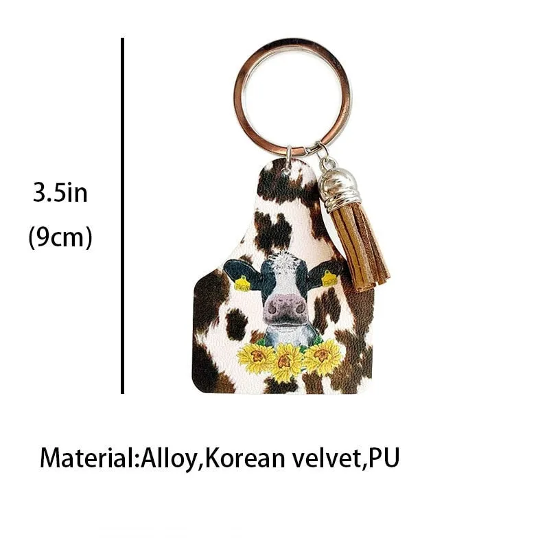 Wholesale Denim Cross Leather Wood Iron Tassel Keychain MOQ≥2 JDC-KC-HeYi007